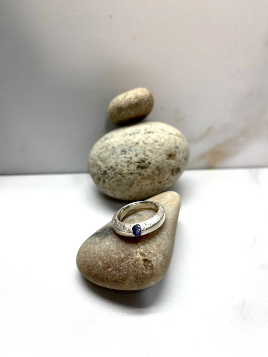 Elegant Chunky Ring with Blue CZ Stone